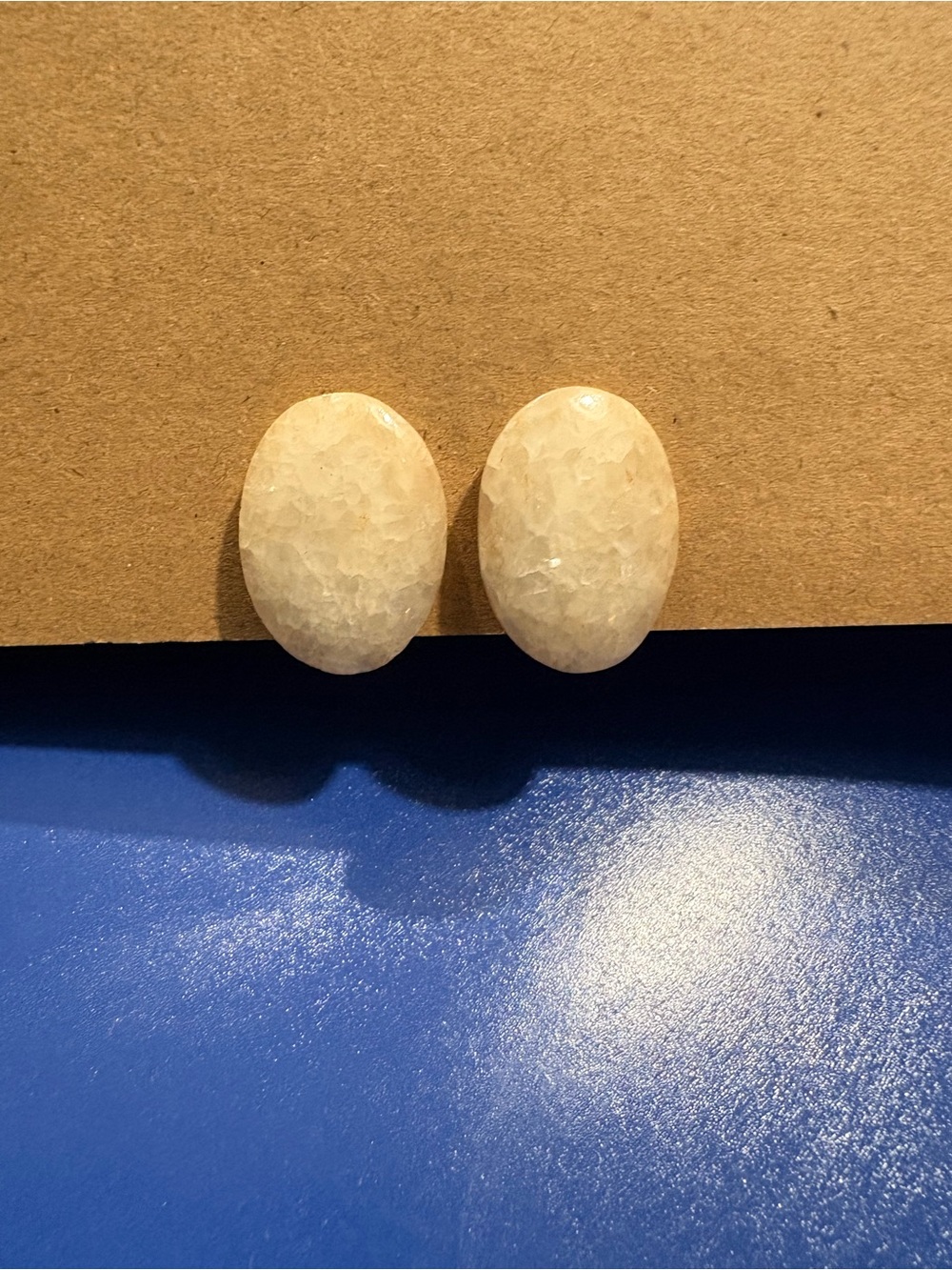 White Oval Faceted Stone Stud Earrings - Unbranded